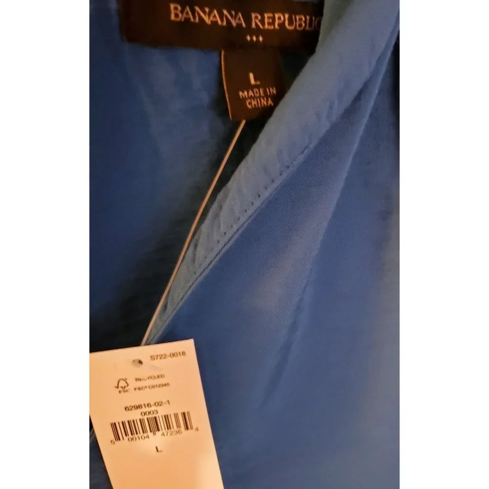 Banana Republic Factory Blue Lightweight A-Line V Neck Dress Size L NWT